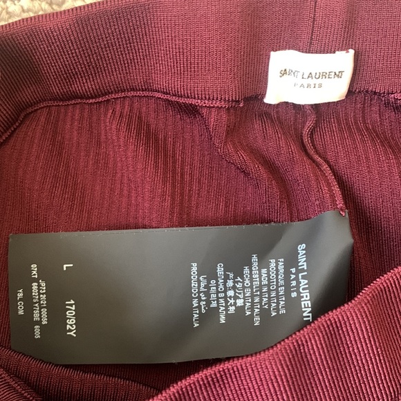 Saint Laurent Cassandra Logo Biker Short In Burgundy - Picture 8 of 8